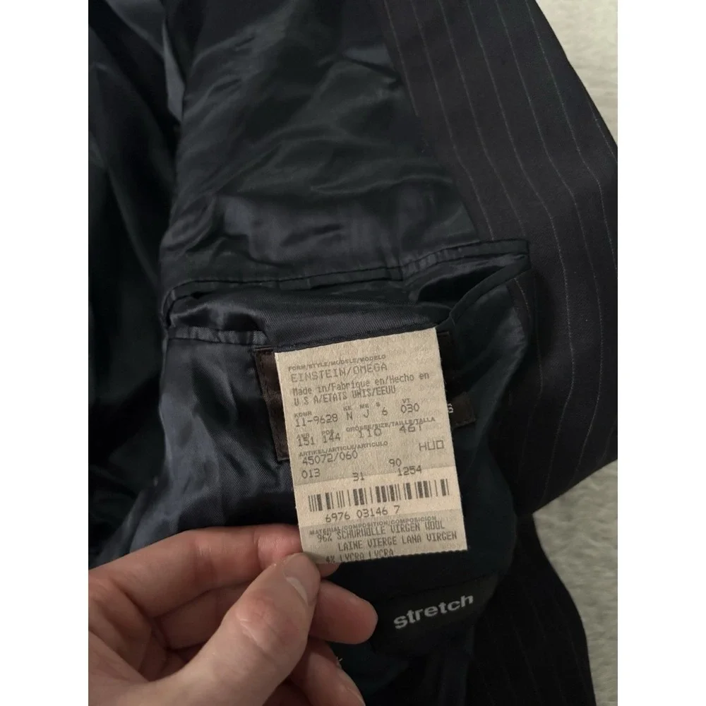 Hugo Boss Mens‎ Navy Blue Pinstripe Wool Sport Blazer Jacket 46 Tall 3 Button